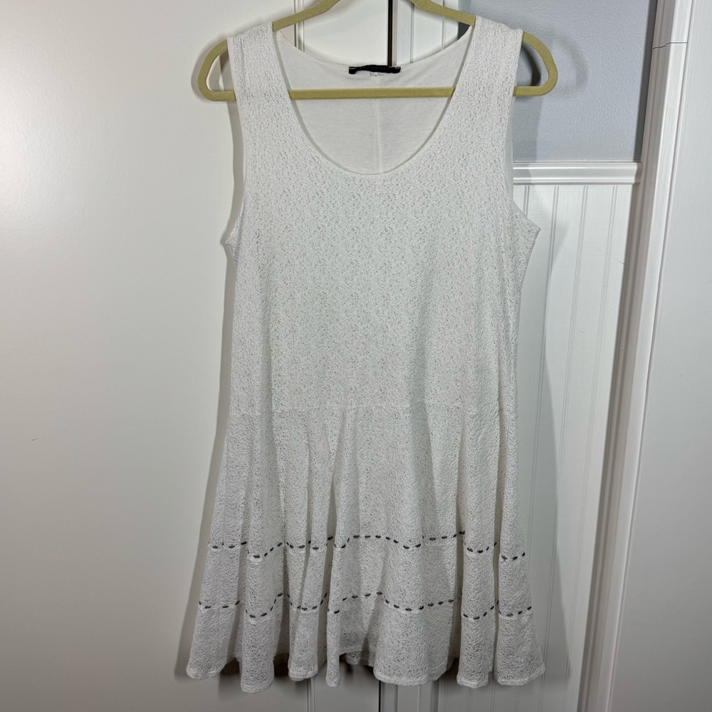 FA Concept Paris White Sleeveless Knit Eyelet Lace Crochet Dress Romantic Girly
